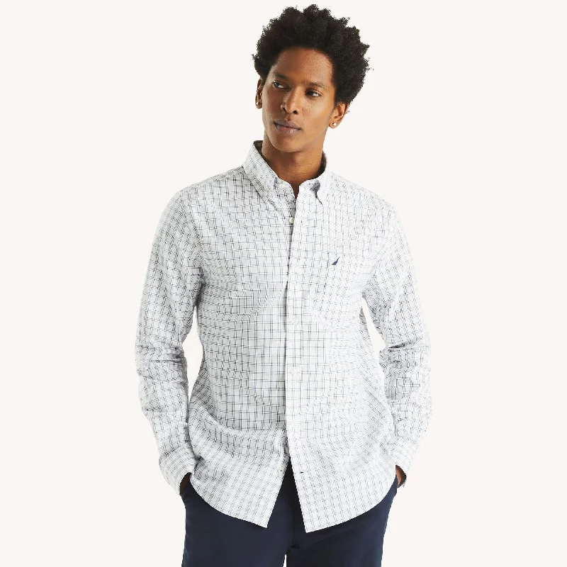 Men's slim twill shirt-Nautica Mens Slim Fit Wrinkle-Resistant Plaid Wear To Work Shirt