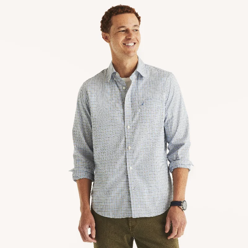 Men's formal herringbone shirt-Nautica Mens Wrinkle-Resistant Plaid Wear To Work Shirt