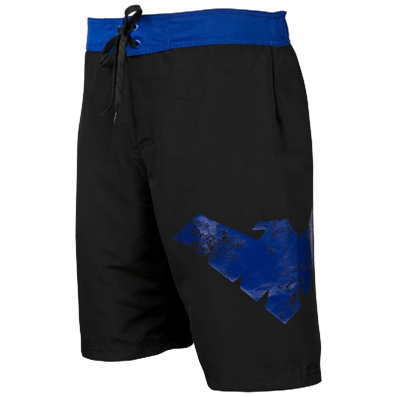 Men's lightweight ripstop pants-Nightwing Symbol Heather Black Board Shorts