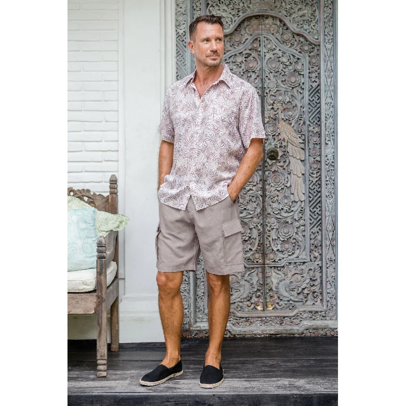 Men's skinny linen pants-Novica Handmade Spring Cool In Dove Grey Mens Linen-Blend Cargo Shorts