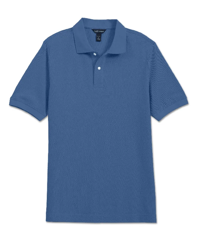 Men's short-sleeve corduroy shirt-Pima Pique Polo, Country Blue