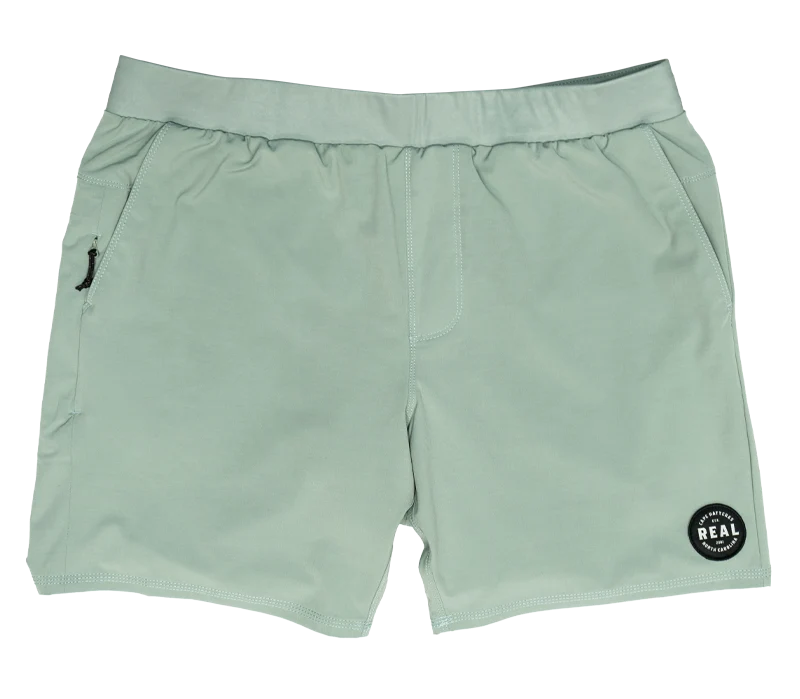 Men's slim travel trousers-REAL Elements Shorts-Eucalyptus