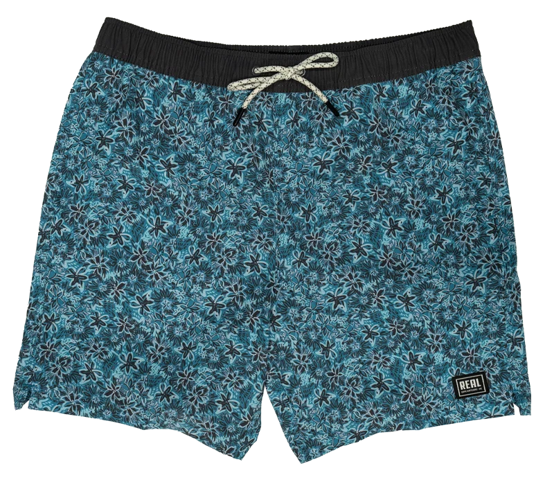 Men's dark performance pants-REAL Wildflower Boardshorts-Teal