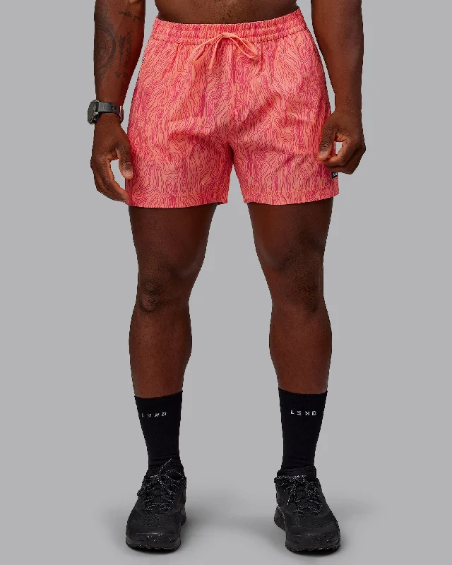 Men's trendy corduroy jeans-Rep 5" Performance Shorts - Topographic Mellow Peach-Pink Flash