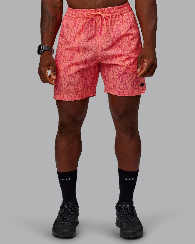 Men's formal twill trousers-Rep 7" Performance Shorts - Topographic Mellow Peach-Pink Flash