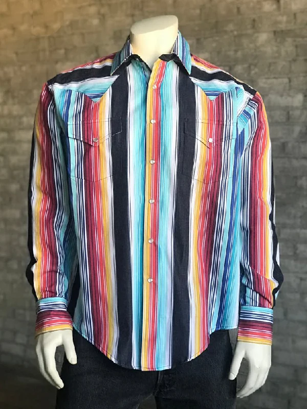 Men's rugged gingham shirt-Rockmount Mens Multi-Color 100% Cotton Serape Stripe Western L/S Shirt