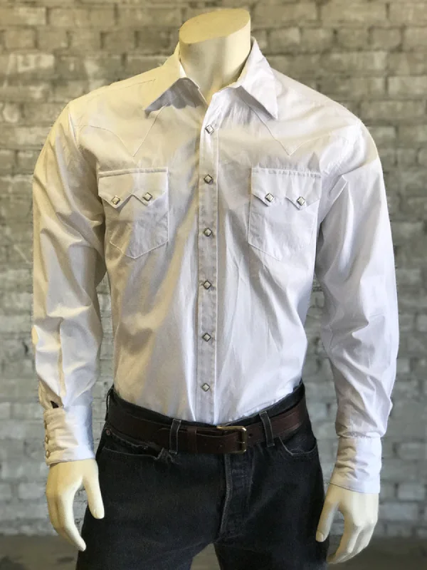 Men's casual corduroy shirt-Rockmount Mens White 100% Cotton Classic Western Pima L/S Shirt S