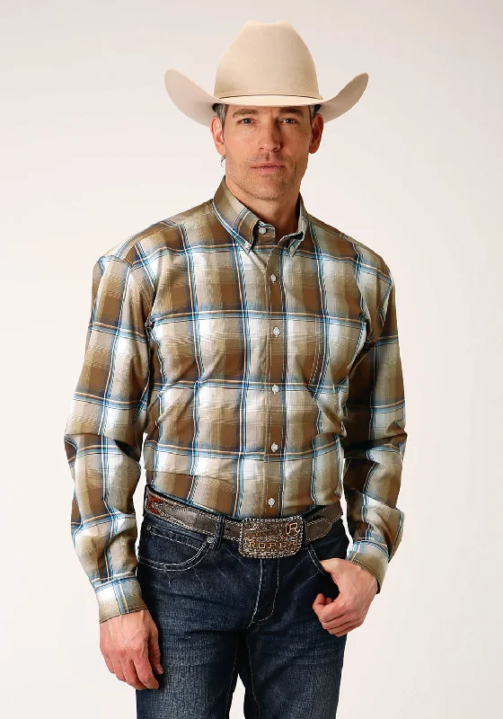 Men's modern twill shirt-Roper Mens Country Road Ombre Black/Brown 100% Cotton 1 Pkt L/S Shirt