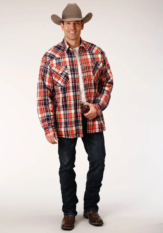 Men's breathable check shirt-Roper Mens Orange 100% Cotton Sherpa Flannel Plaid L/S Tall Shirt