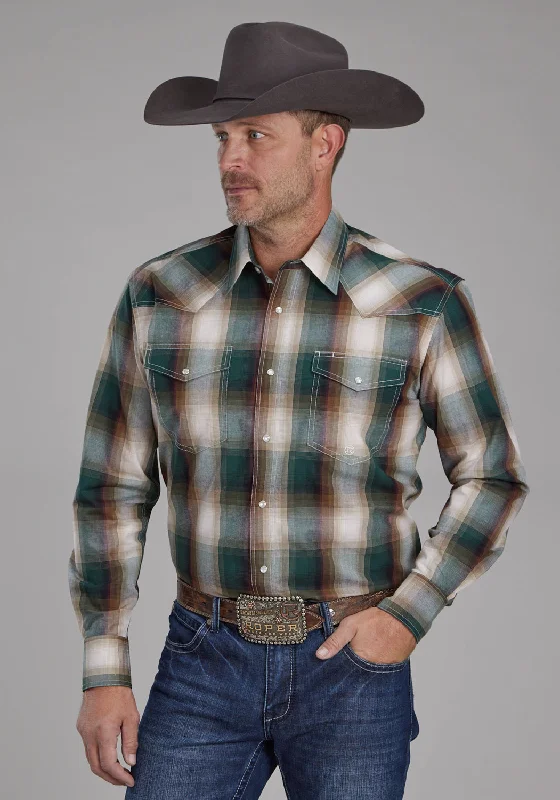 Men's breathable check shirt-Roper Mens Tall Tree Plaid Multi-Color 100% Cotton L/S Shirt