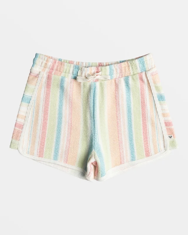 Men's tailored linen pants-Roxy Girls Feels Like Summer Shorts-White Salty Stripe