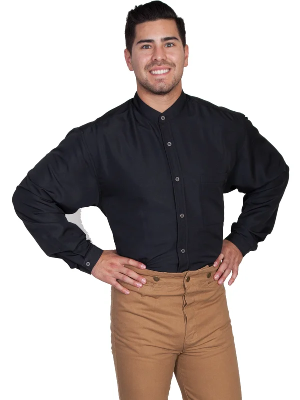 Men's soft chambray shirt-Scully Mens Black Polyester Wicking L/S Shirt