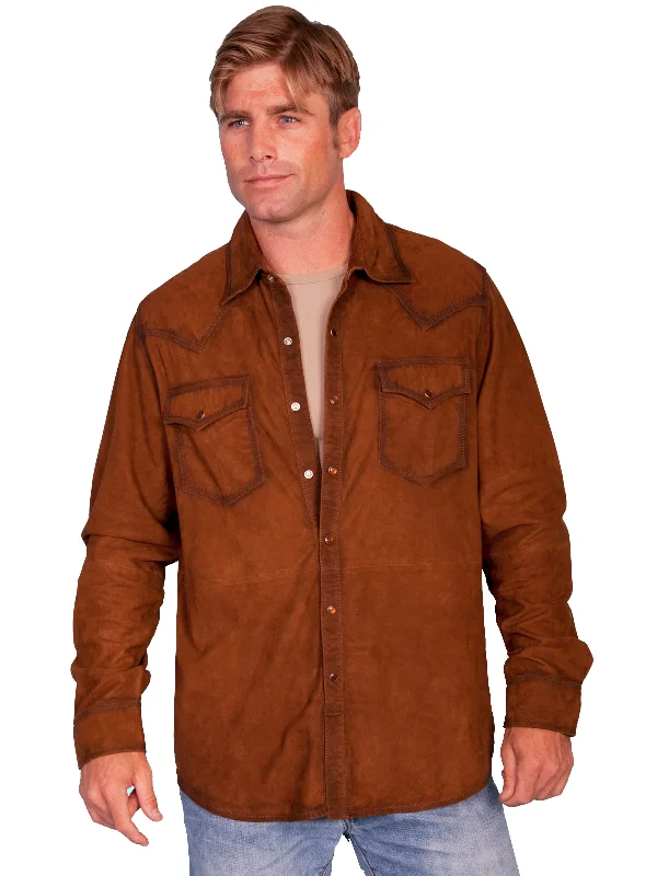 Men's modern corduroy shirt-Scully Mens Brown Suede Western L/S Shirt