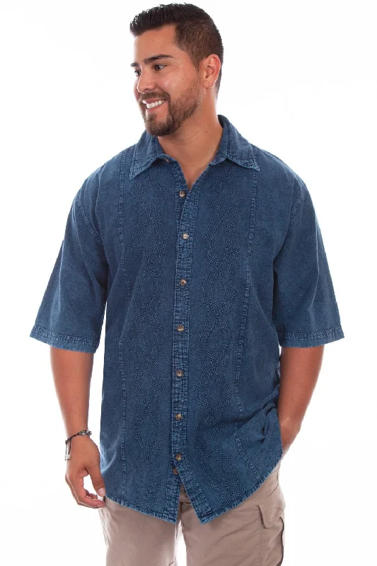 Men's breathable poplin shirt-Scully Mens Distressed Denim 100% Cotton Trac S/S Shirt