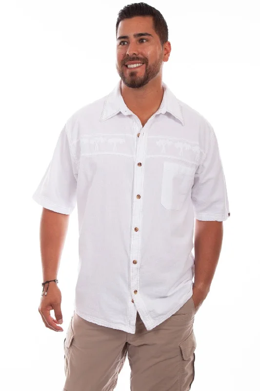 Men's breathable corduroy shirt-Scully Mens White 100% Cotton Palm S/S Shirt