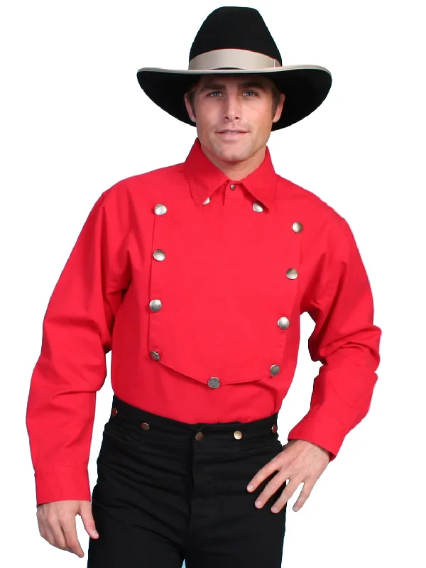 Men's premium corduroy shirt-Scully Rangewear Mens Red 100% Cotton L/S Big Concho Western Bib Shirt