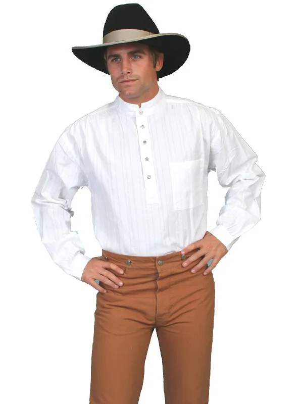 Men's soft chambray shirt-Scully Rangewear Mens White 100% Cotton L/S Big Full Western Shirt