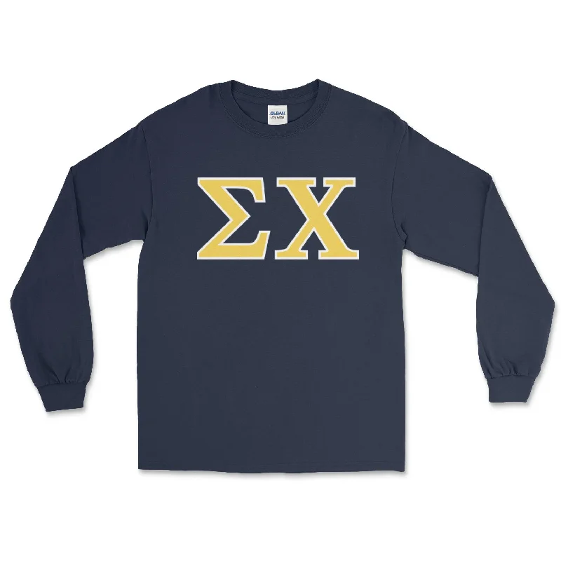 Men's short-sleeve casual pocket shirt-Sigma Chi Letters Long Sleeve T-Shirt