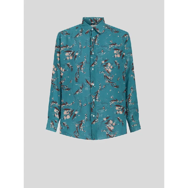 Men's modern herringbone shirt-Silk Shirt With Archive Floral Print