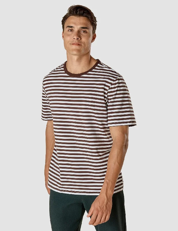 Men's short-sleeve minimalist v-neck tee-Striped Supima T-shirt Box Fit Espresso