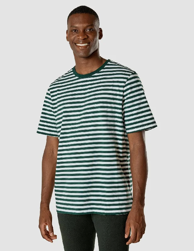 Men's short-sleeve lightweight Henley-Striped Supima T-shirt Box Fit Forest Green