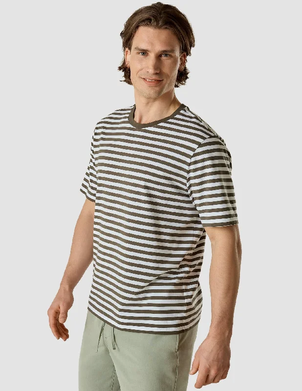 Men's short-sleeve high-performance top-Striped Supima T-Shirt Box Fit Urban Green