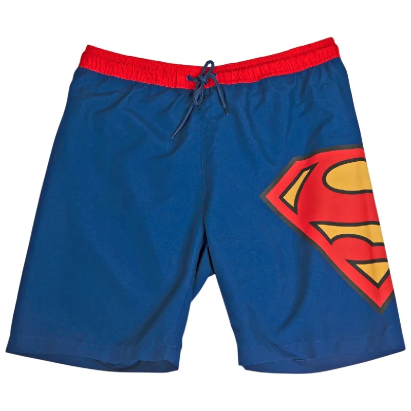 Men's soft cargo jeans-Superman Symbol Blue With Red Waistband Board Shorts