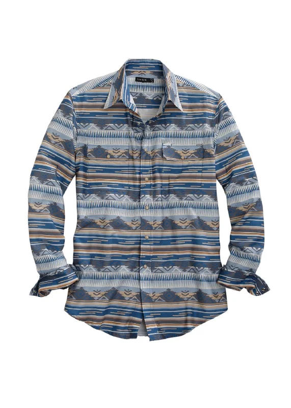 Men's bold check shirt-Tin Haul Mens Brown Multi 100% Cotton L/S Serape Aztec Shirt