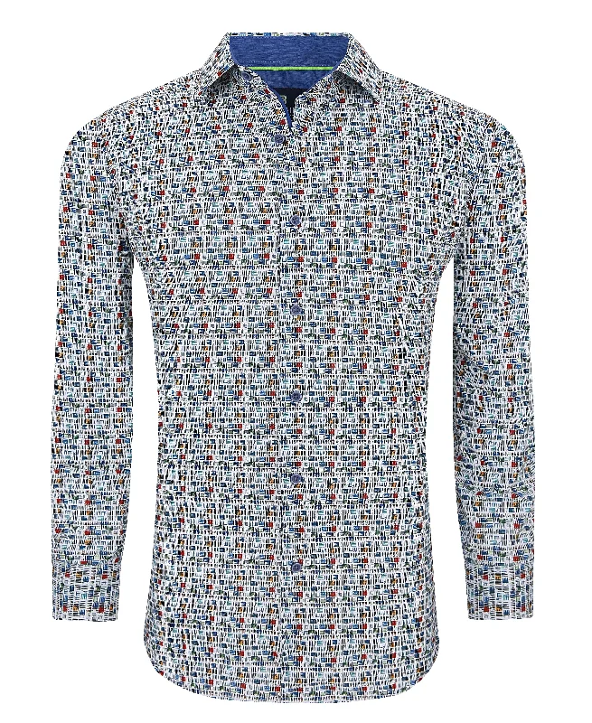 Men's premium poplin shirt-Tom Baine Slim Fit Performance Long Sleeve Printed Button Down