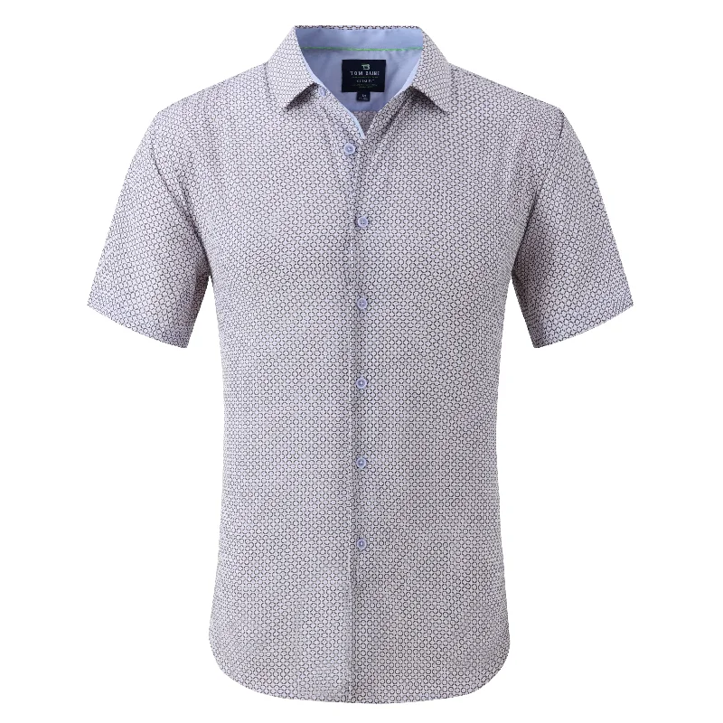 Men's tailored check shirt-Tom Baine Slim Fit Performance Short Sleeve Geometric Button Down