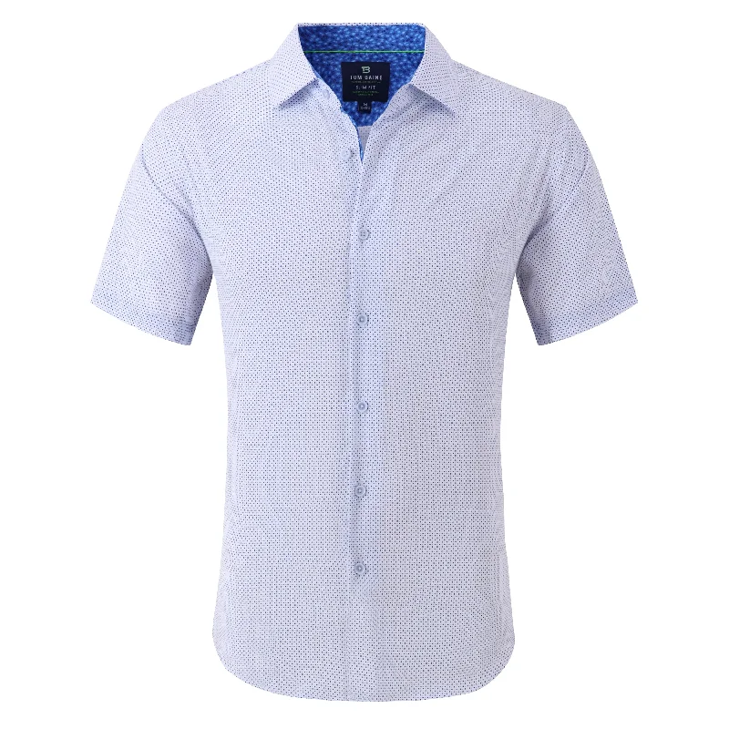 Men's formal blue dress shirt-Tom Baine Slim Fit Performance Short Sleeve Geometric Button Down