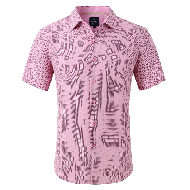 Men's lightweight poplin shirt-Tom Baine Slim Fit Performance Short Sleeve Geometric Button Down