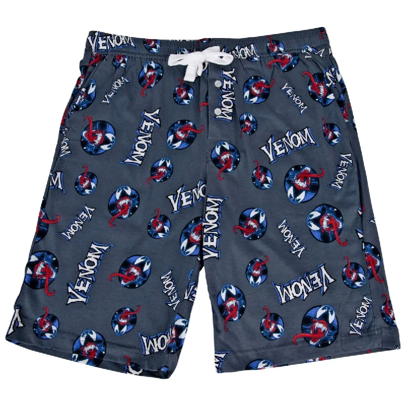 Men's durable linen pants-Venom Head And Text All Over Print Pajama Shorts