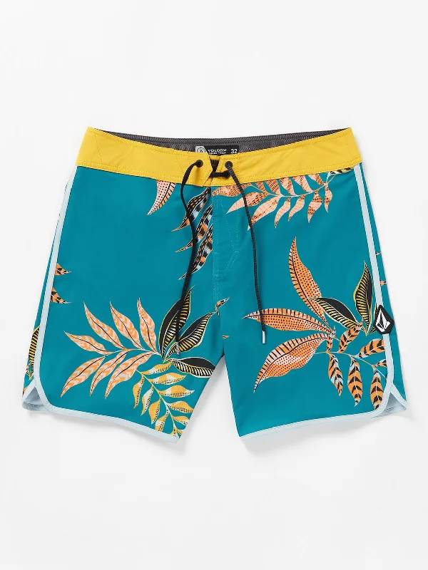 Men's tailored twill pants-Volcom Lido Print Scallop Mod 19 Boardshorts-Ocean Teal