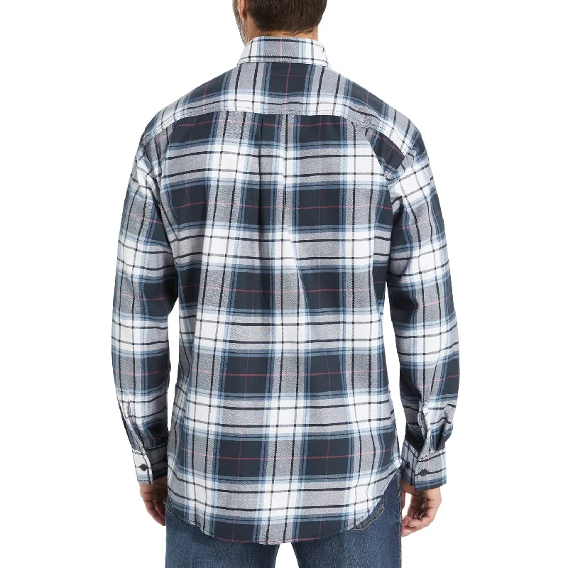 Men's modern corduroy shirt-Wolverine Mens Dark Navy Plaid Cotton Blend L/S FR Plaid Twill Shirt