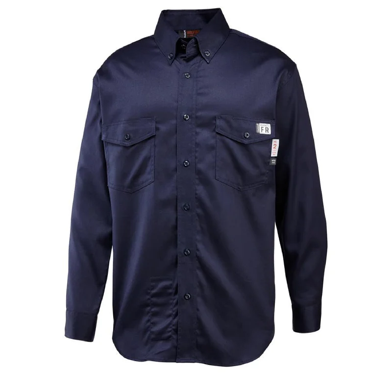 Men's bold twill shirt-Wolverine Mens Navy Cotton Blend Firezero FR Twill L/S Shirt