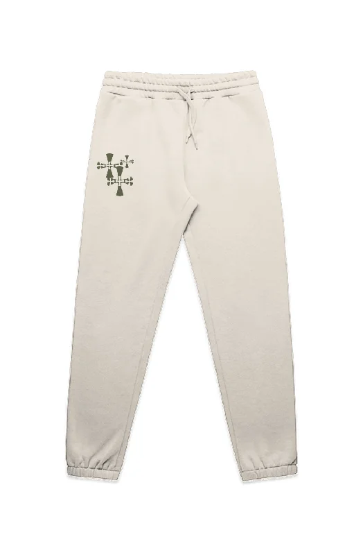 Men's formal twill trousers-Ecru ATHLETIC MENS STENCIL TRACK PANTS-EMBROIDERED 3 CRUSADER