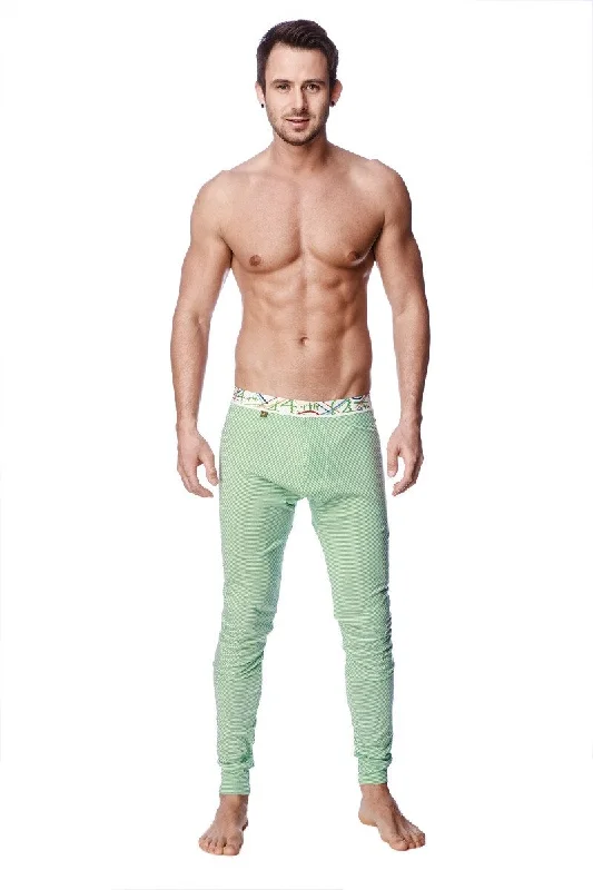 Men's classic travel pants-Crosstrain Thermal Yoga Pant (Green & White Stripe)