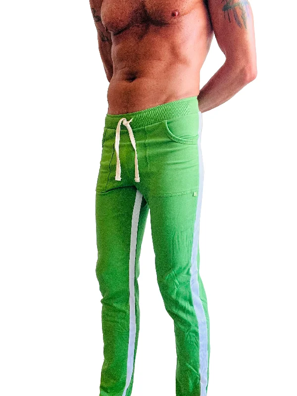 Men's comfortable corduroy pants-Eco-Track & Yoga Sweat Pant (Bamboo Green w/White)