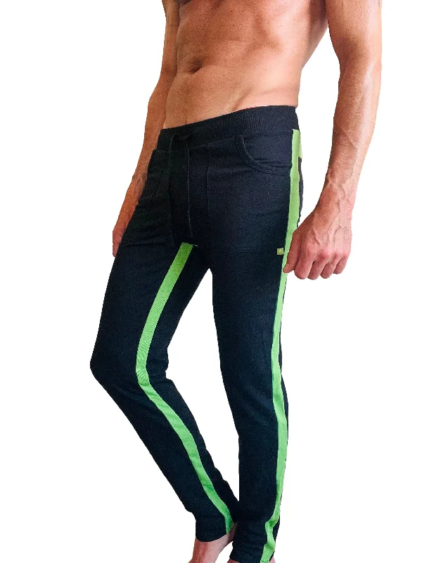 Men's lightweight travel pants-Eco-Track & Yoga Sweat Pant (Black w/Bamboo Green)