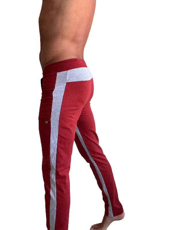 Men's modern twill trousers-Eco-Track & Yoga Sweat Pant (Cinnabar Red w/Grey)