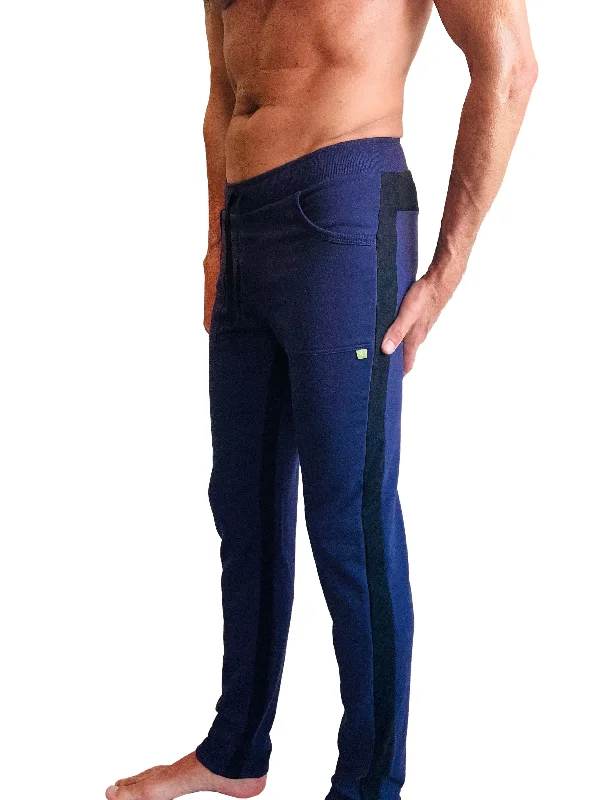 Men's modern twill trousers-Eco-Track & Yoga Sweat Pant (Eggplant w/Black)