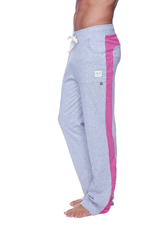 Men's slim travel trousers-Eco-Track & Yoga Sweat Pant (Heather Grey w/Berry)