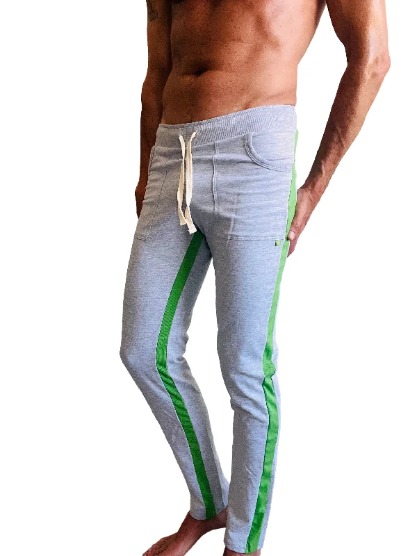 Men's trendy ripstop pants-Eco-Track & Yoga Sweat Pant (Heather Grey w/Green)