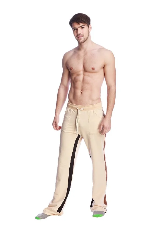 Men's casual travel joggers-Tri-Color Stretch Eco-Track & Yoga Sweat Pant (Sand w/Chocolate & Black)