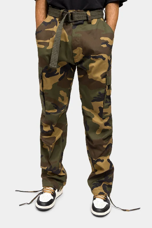 Men's casual travel joggers-Essential Canvas Cargo Camo Pants with Belt