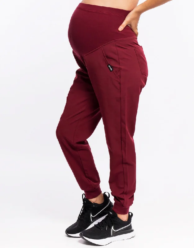 Men's modern twill joggers-Essential Maternity Jogger Scrub Pants - Cordorvan Red