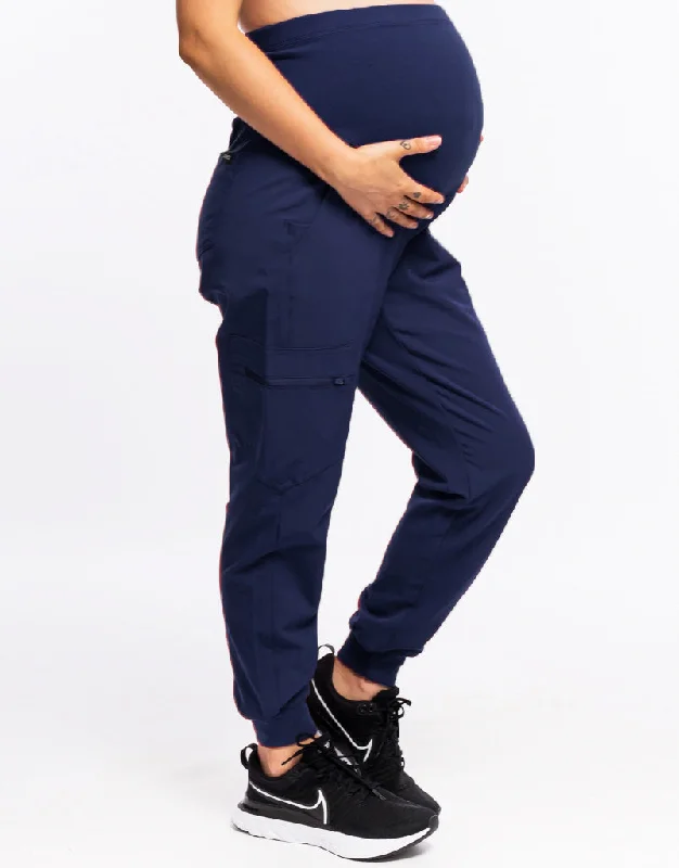 Men's trendy corduroy trousers-Essential Maternity Jogger Scrub Pants - True Navy