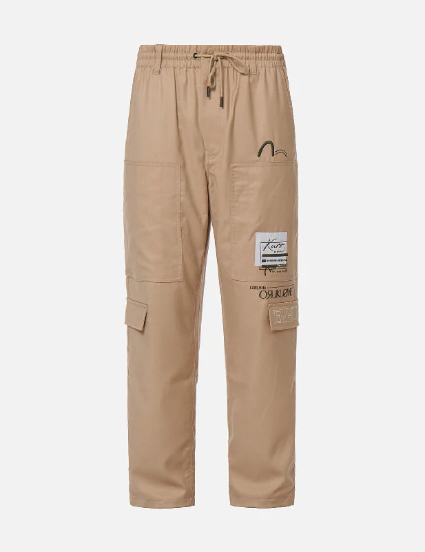 Men's rugged performance joggers-Logo Patch Wide Leg Cargo Pants