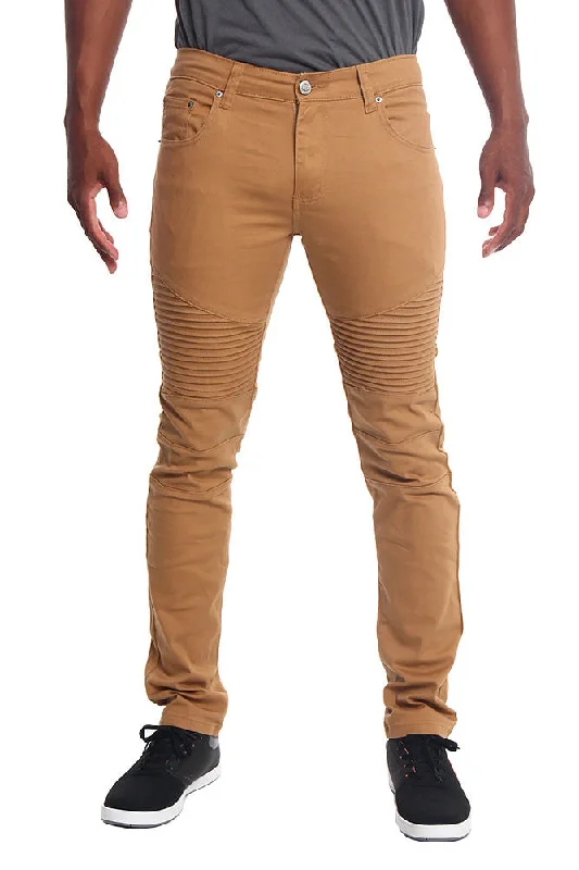 Men's comfy linen trousers-Men's Biker Twill Skinny Pants (Wheat)